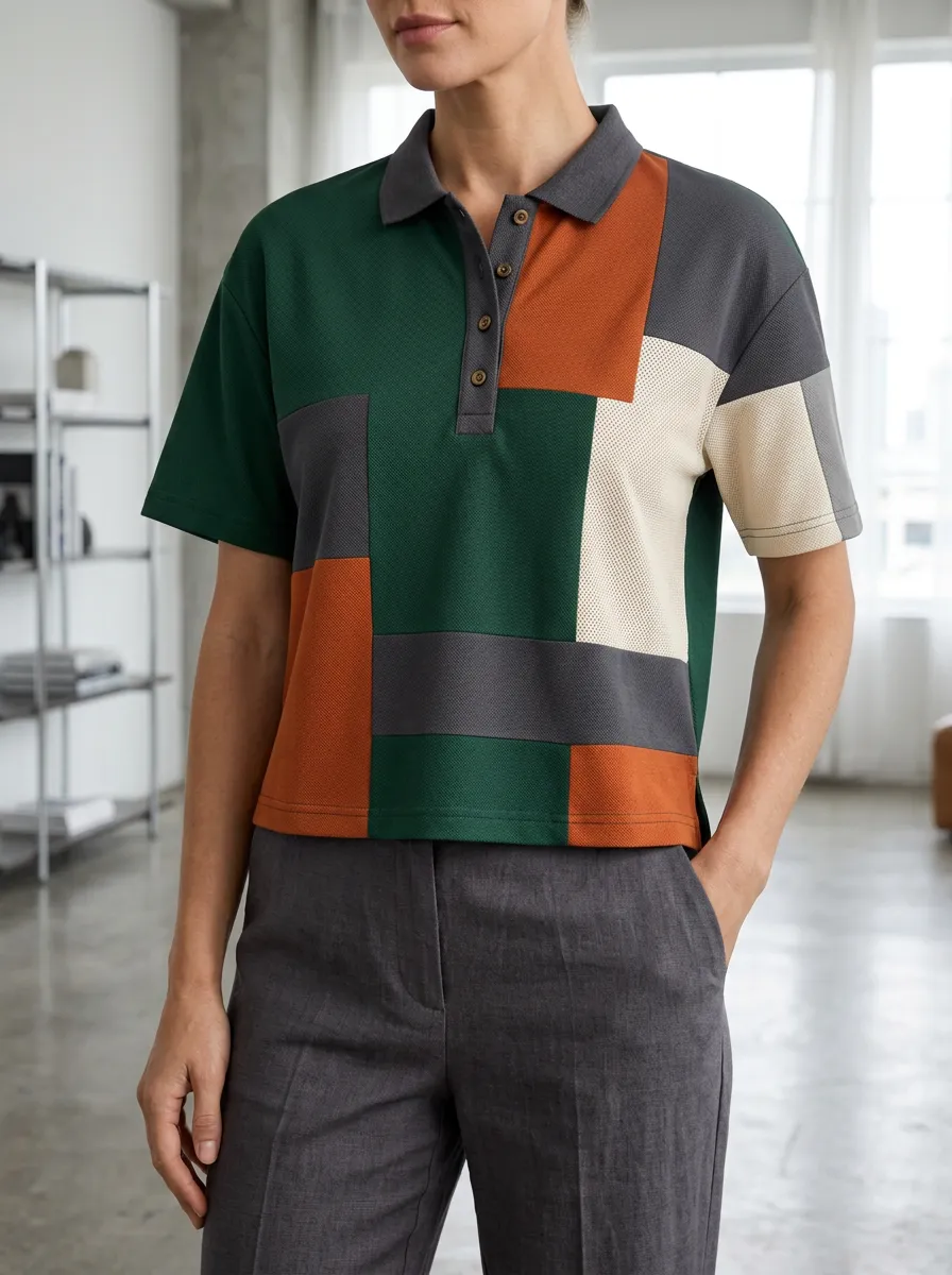 Women's Modern Colorblock Geometric Polo Shirt