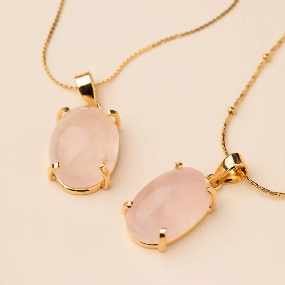 Oval Rose Quartz Pendant Necklace