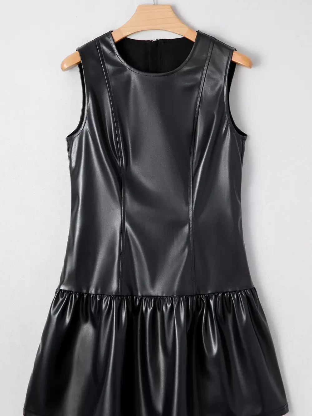 Faux Leather Ruffle Sleeveless Mini Dress