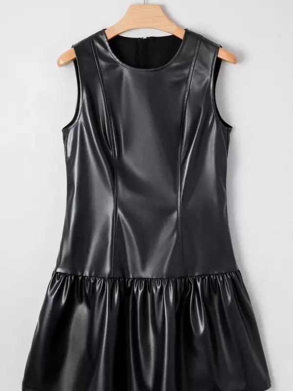 Faux Leather Ruffle Sleeveless Mini Dress