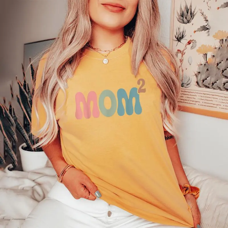 Mom2 Mom Squared Mother Of Two Twins Mama Women's Oversized Comfort T-Shirt