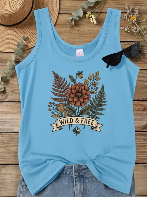 Nature Lover Wild And Free Floral Fern Tank Top