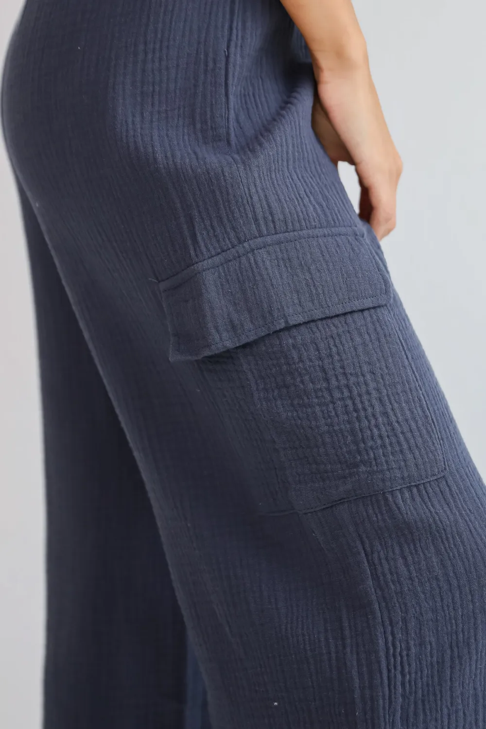 Charcoal Linen Cargo Pants