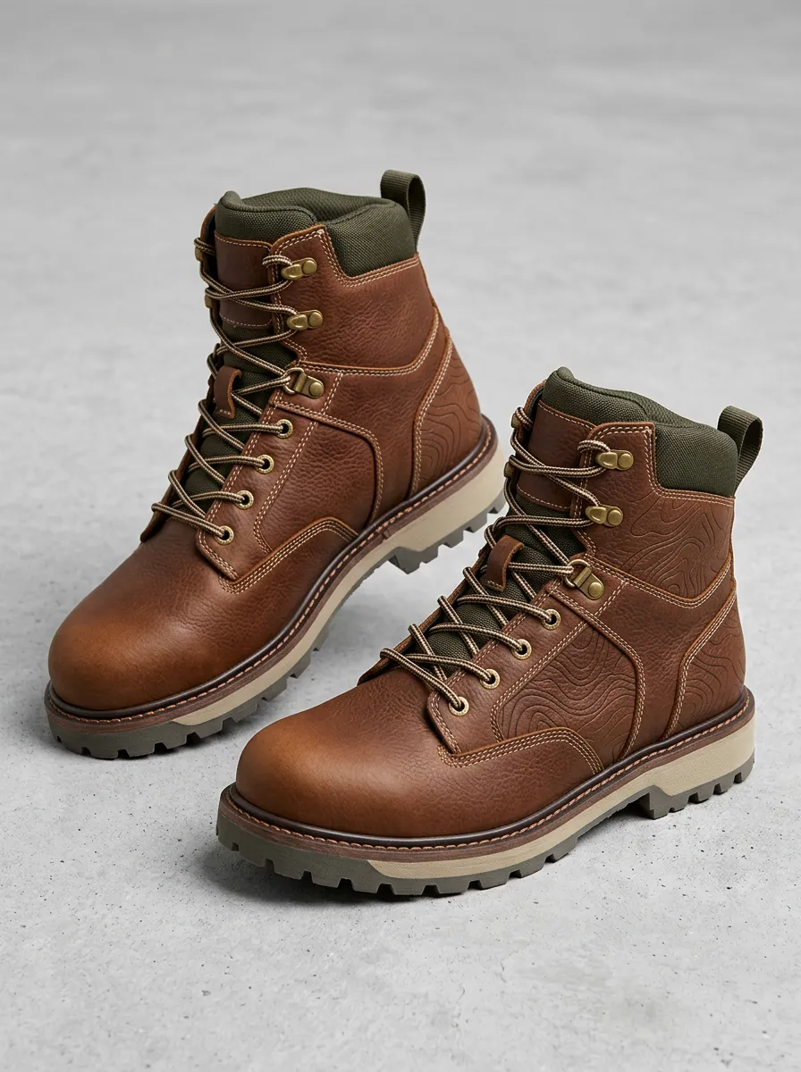 Unisex Contemporary Outdoor Enthusiast Topographic Pattern Print Work Boots