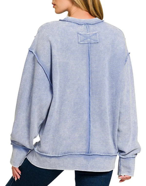 Comfort Acid Washed Double Ribbed Exposed-Seam Sweatshirt