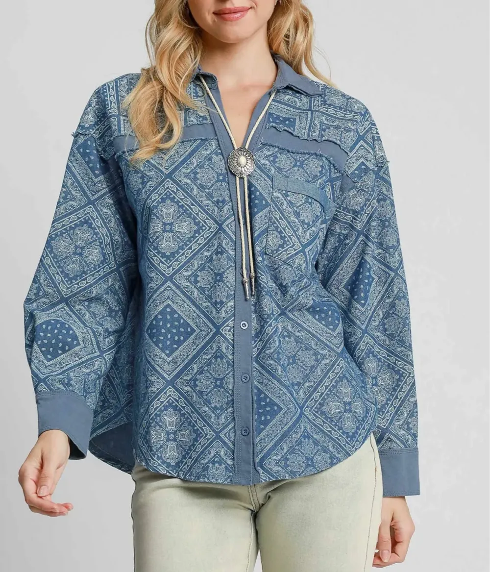 Denim Cotton Patchwork Washed Cardigan