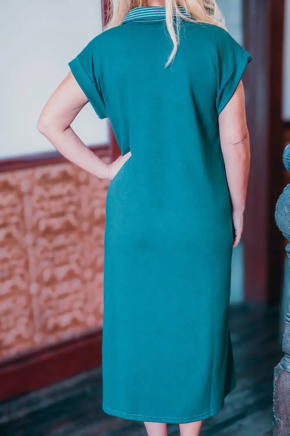 Short Sleeve Collared Knit Dress