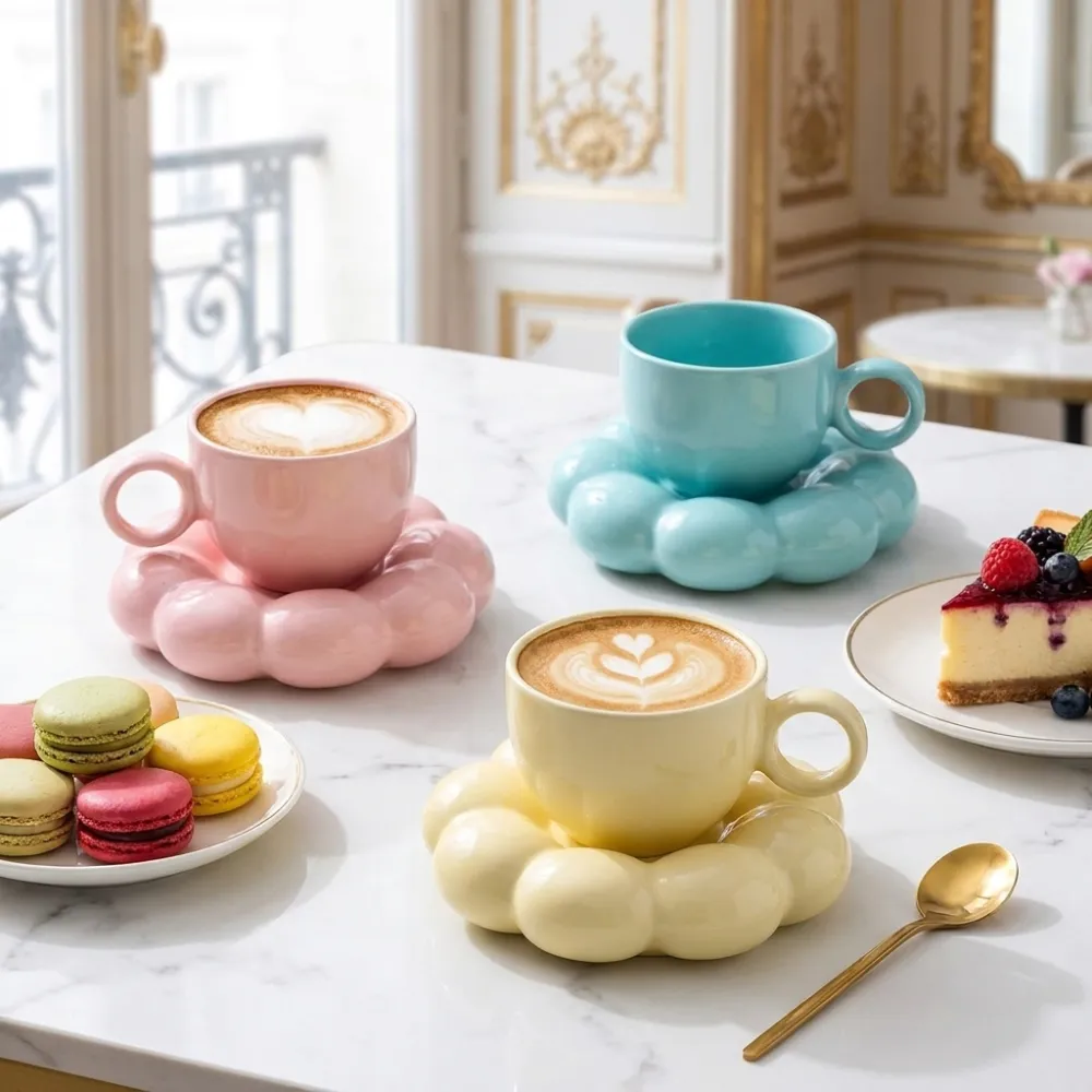 Ceramic Coffee Mug And Cloud Saucer Set