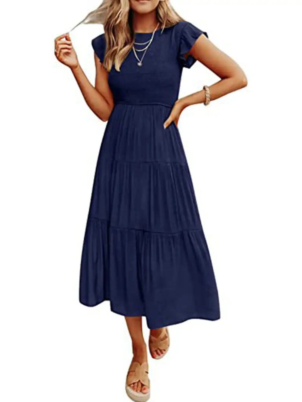 Flutter Sleeve Tiered Mini Dress