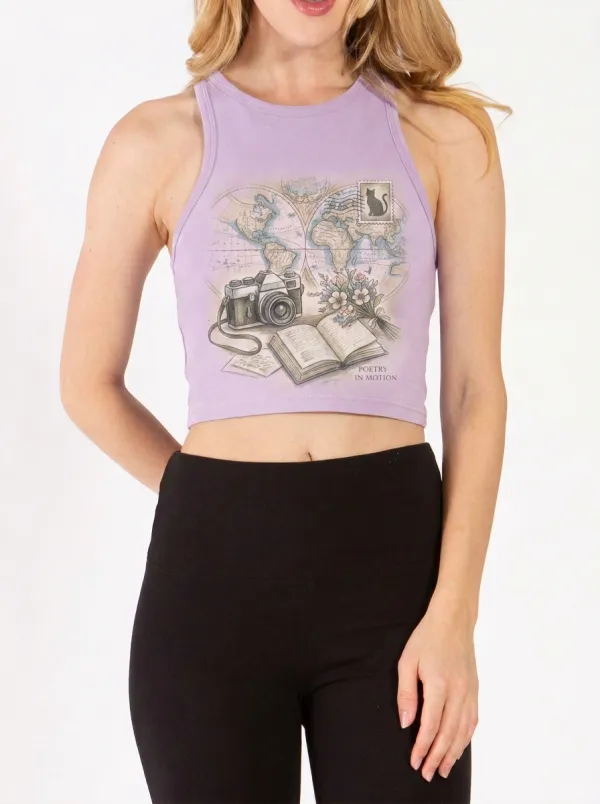 Women's Travel Photography Book Printed Crop Top