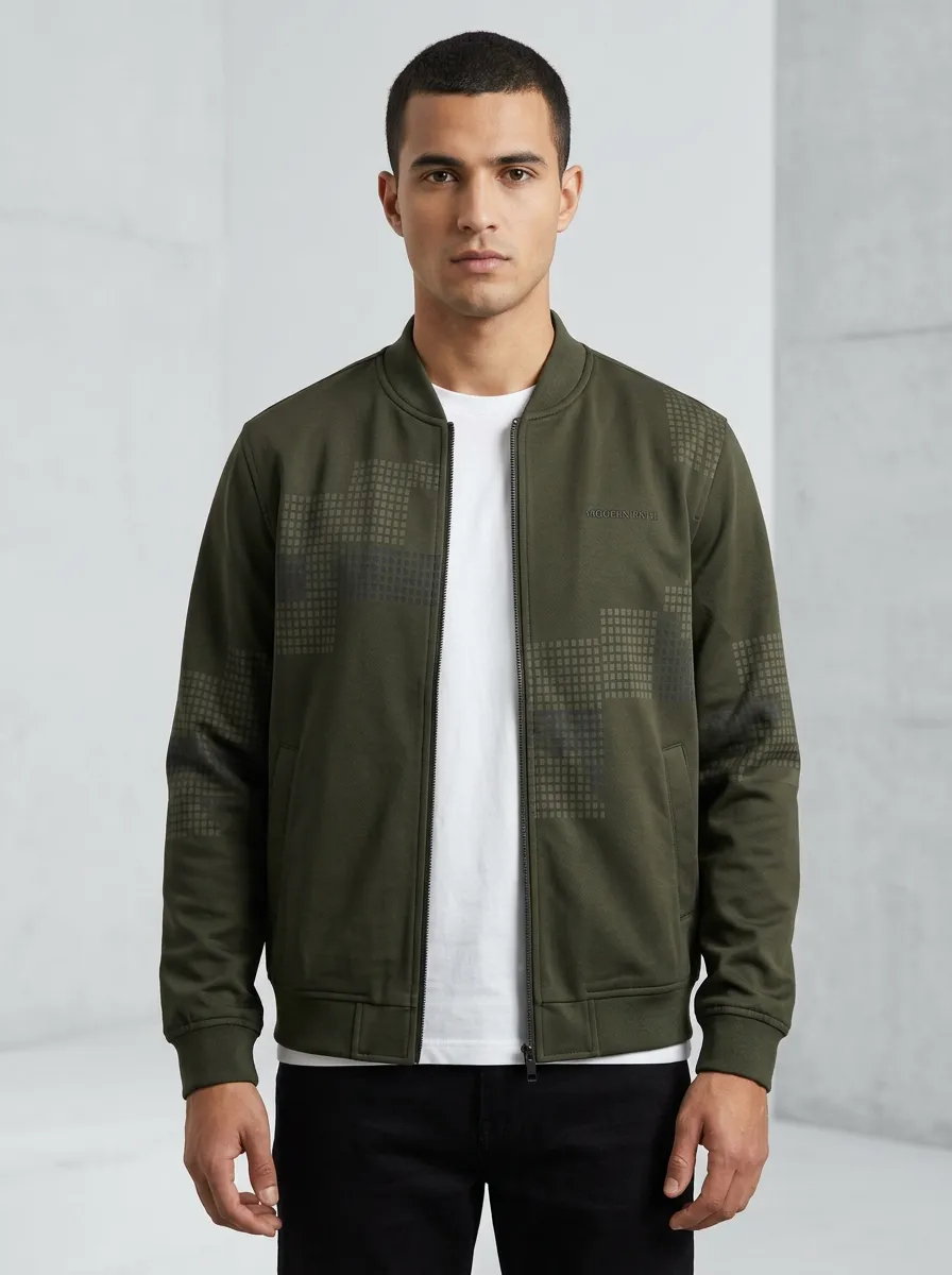 Geometric Grid Bomber Jacket