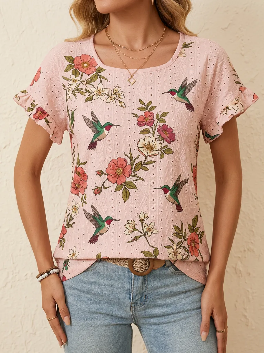 Hummingbird Nature Women's Loose Printed T-Shirt
