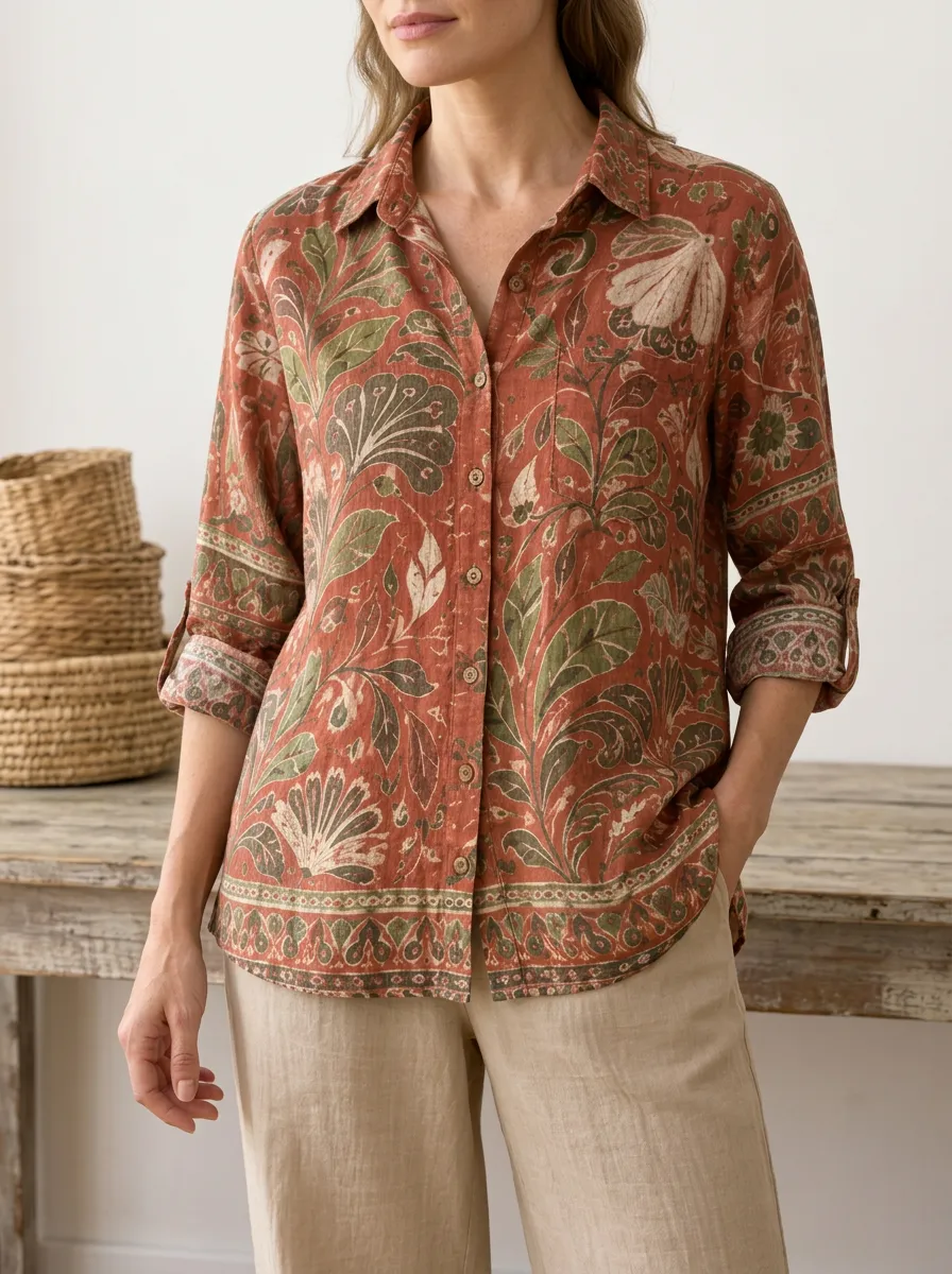 Women's Meadow Boho Floral Botanical Shirt