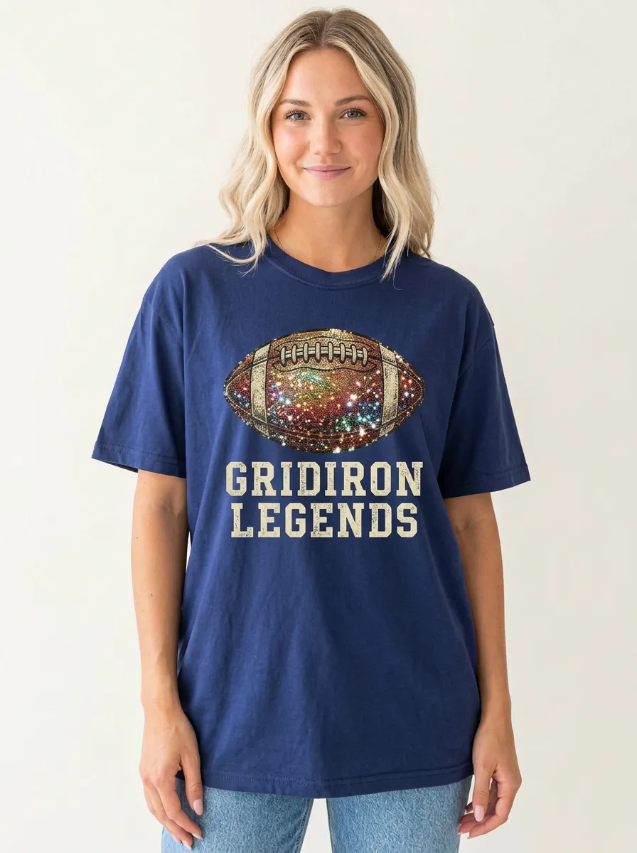 Women's Varsity Inspired Football Gridiron Ball Crew Neck Graphic T-Shirt