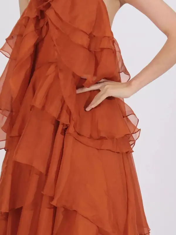 Tiered Halter Chiffon Maxi Dress