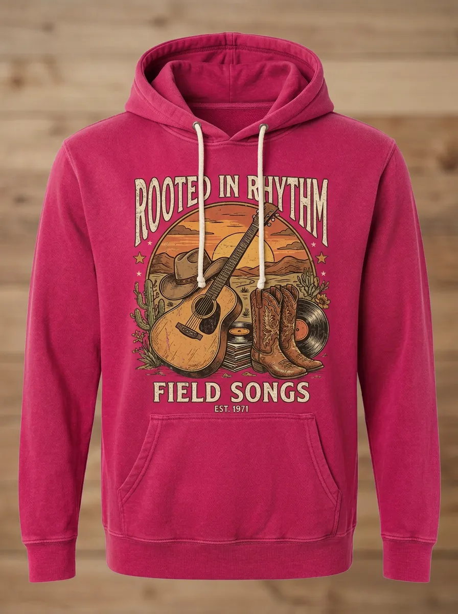 Country Music Guitar Cowboy Boot Pullover Hoodie