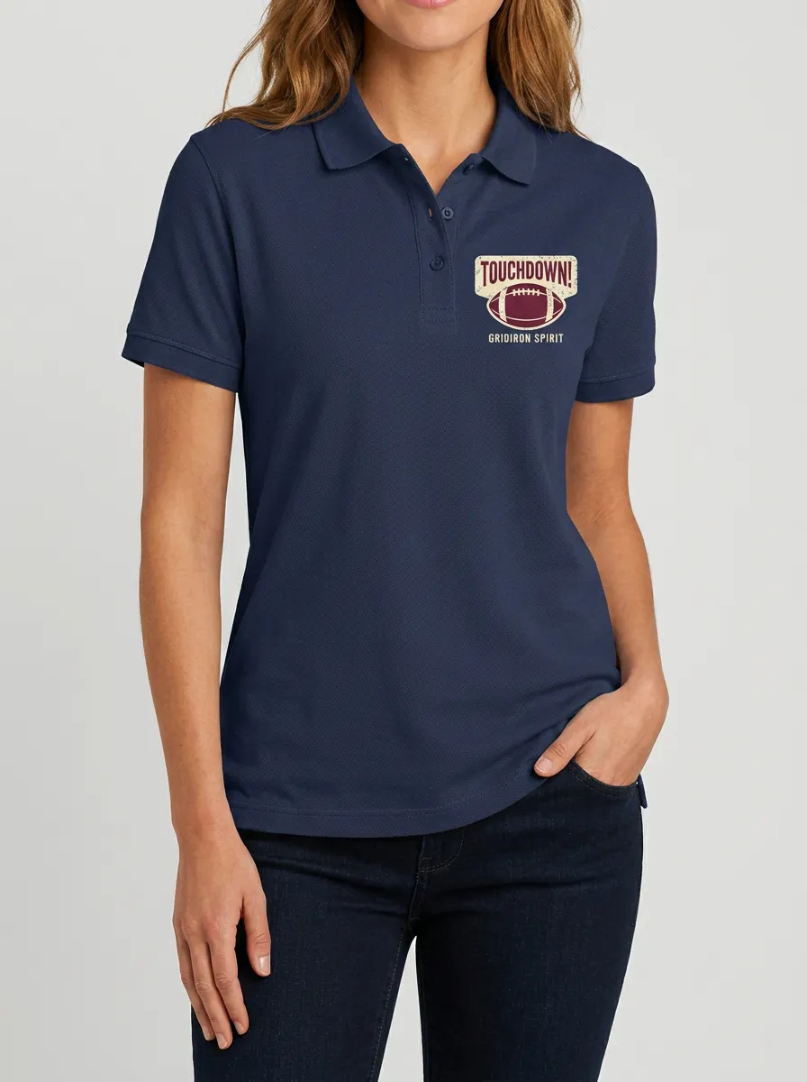 Women's American Football Touchdown Gridiron Spirit Printed Polo Shirt