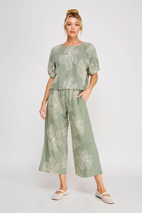 Embroidered Floral Pants