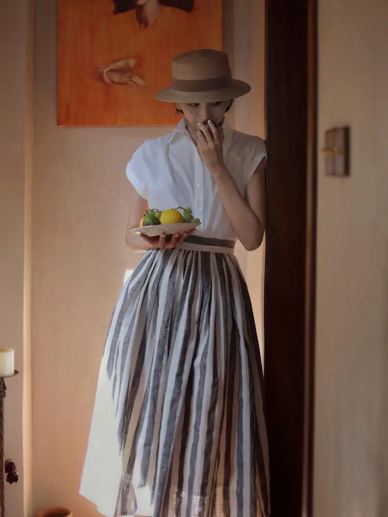 Modern Relaxed Everyday Casual Striped Skirt
