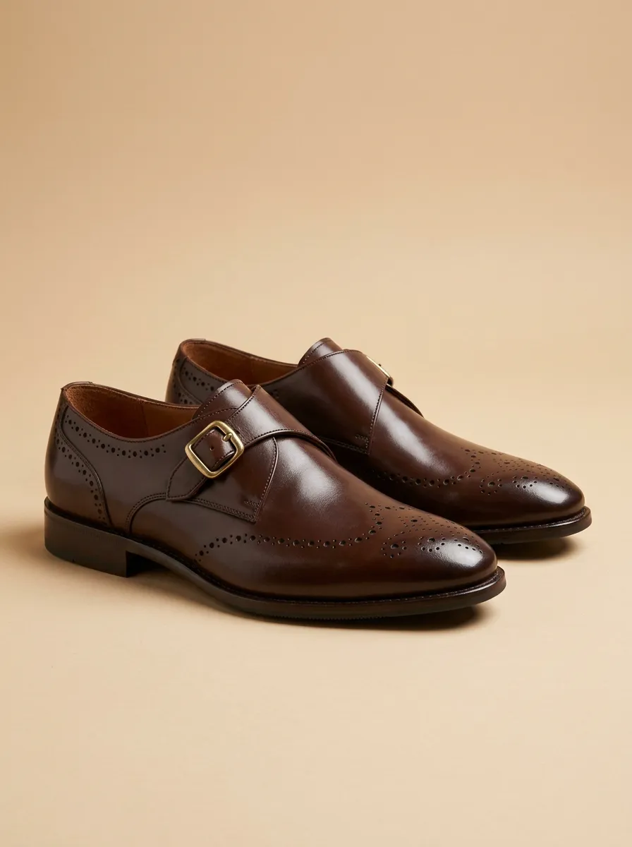 Men's Classic Brogue Monk Strap Leather Shoes