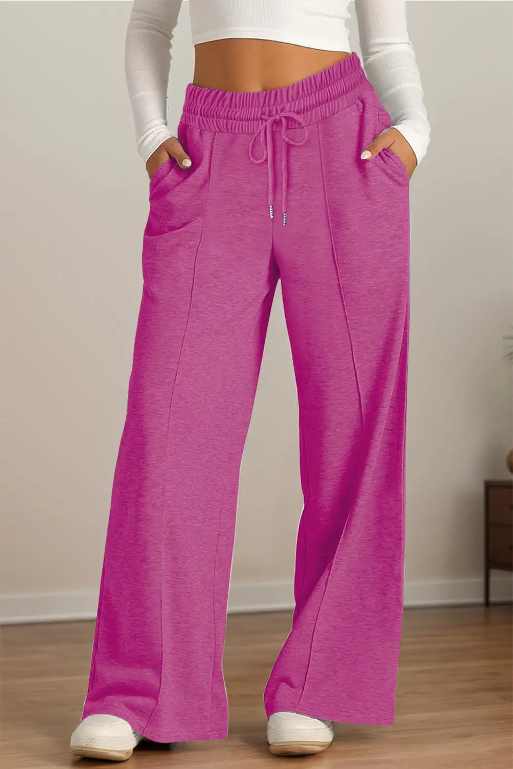 Relaxed Drawstring Elastic Waist Wide Leg Pants