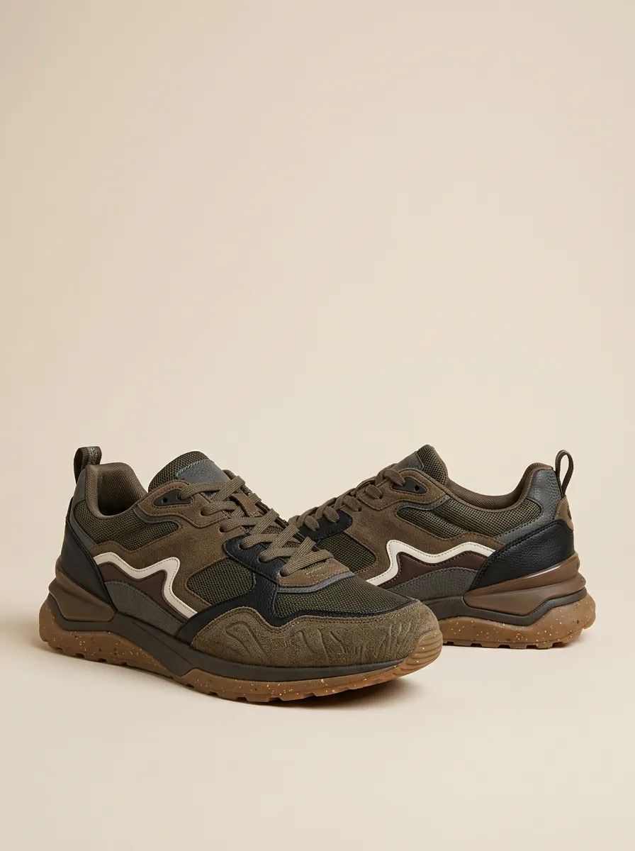 Men's Outdoor Casual Suede Mesh Print Sneakers