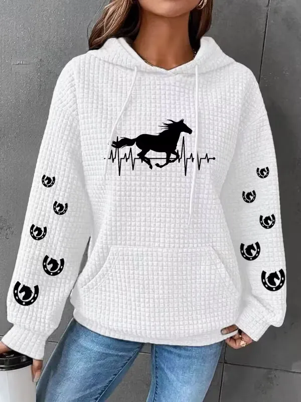 Horse Heartbeat Waffle Print Sweatshirt