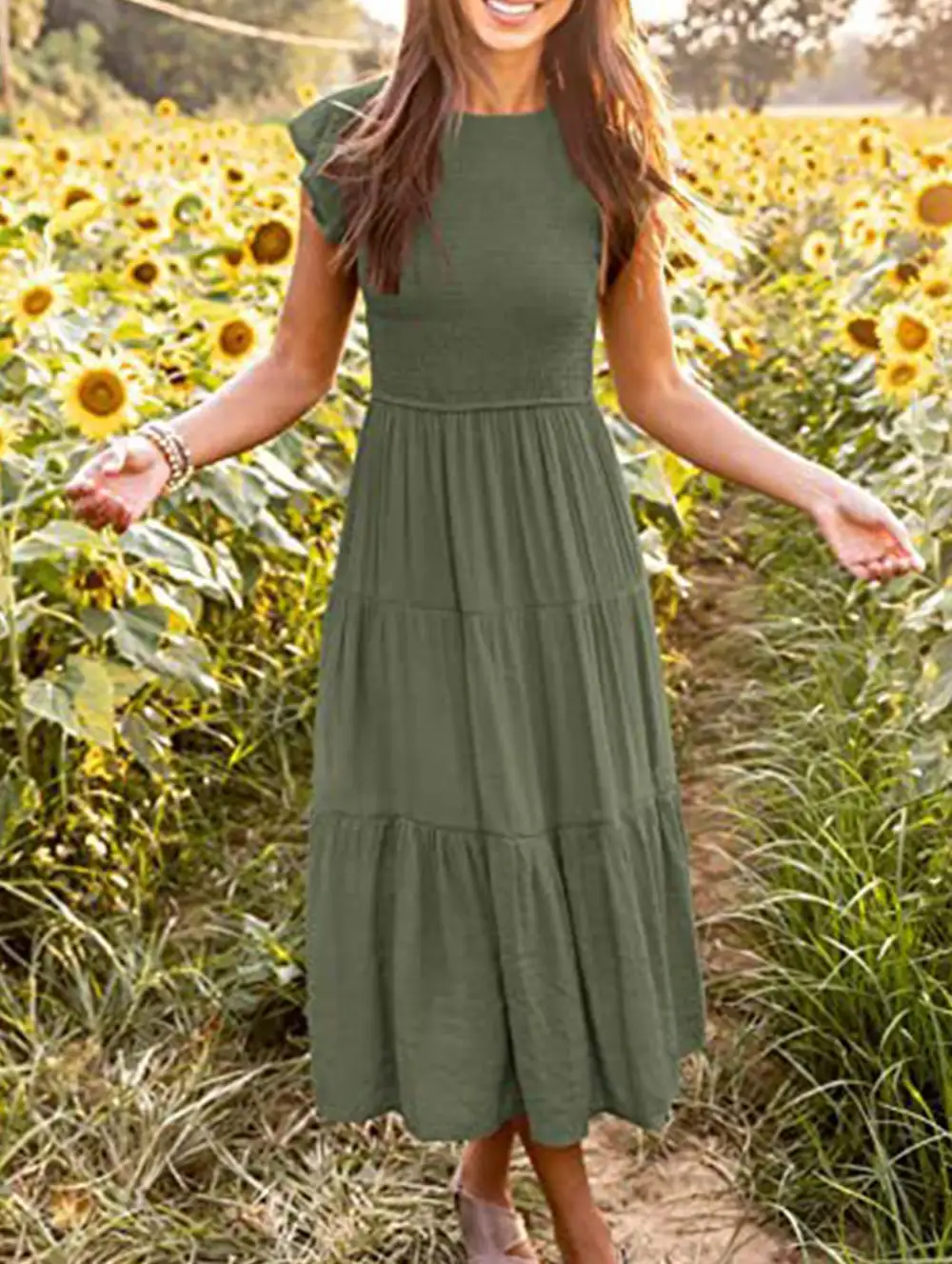 Flutter Sleeve Tiered Mini Dress
