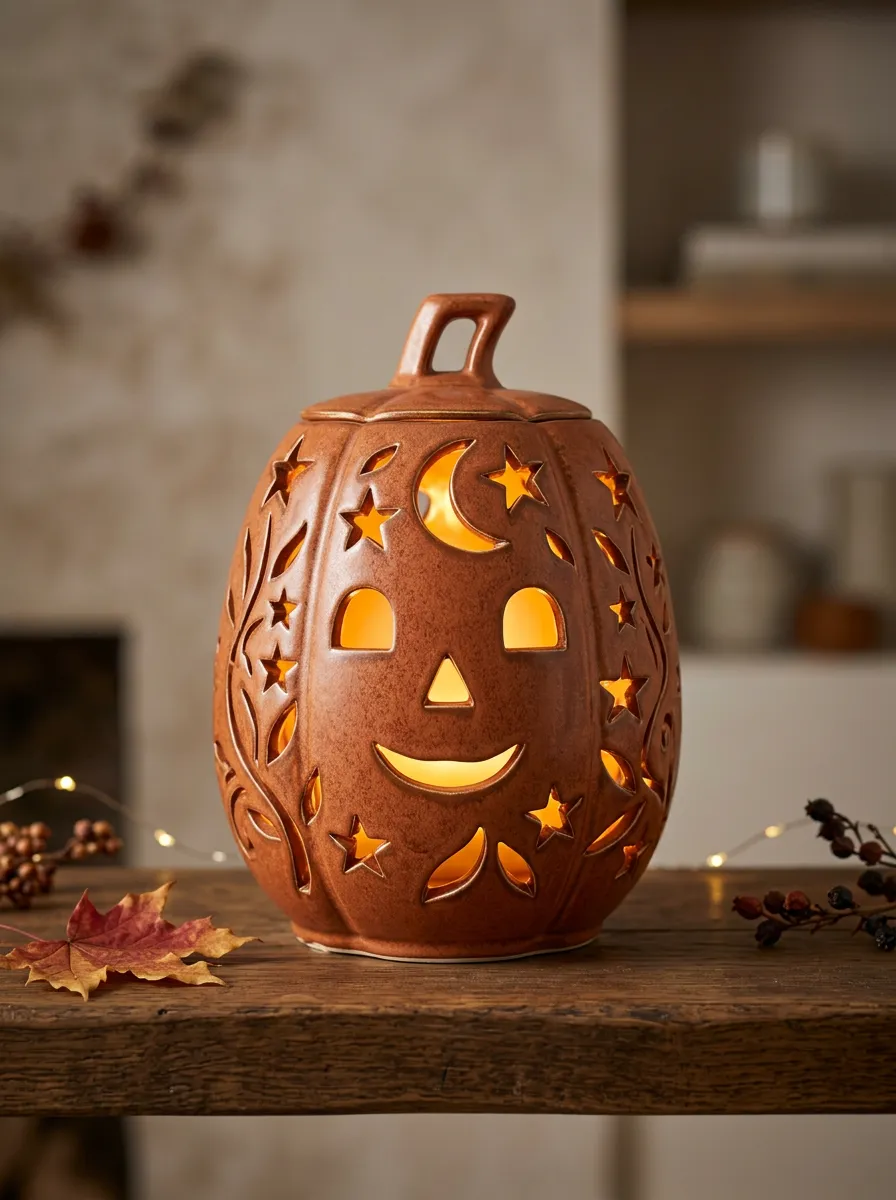 Gothic-Inspired Star-Moon Cutout Halloween Pumpkin Light