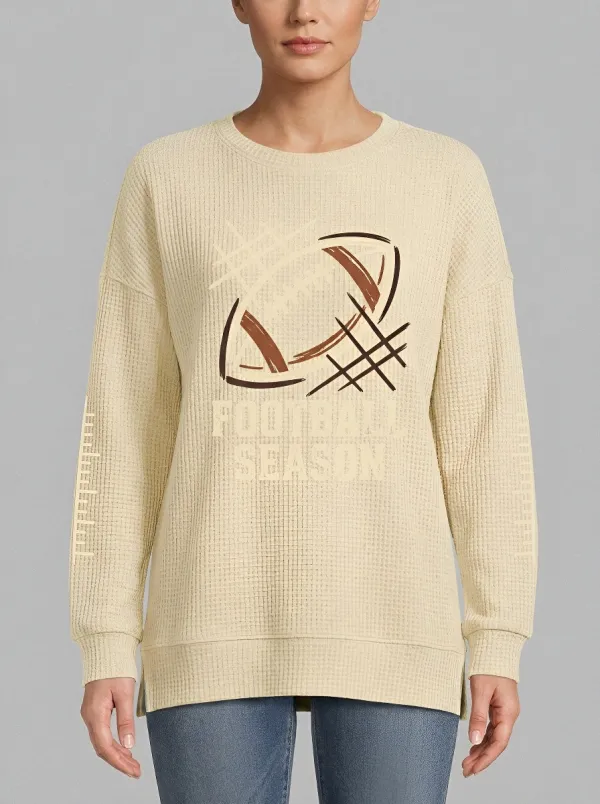 Women's Football Season American Ball Printed Waffle Knit T-Shirt