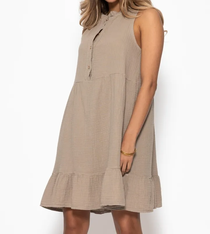 Taupe Ruffle Sleeveless Dress