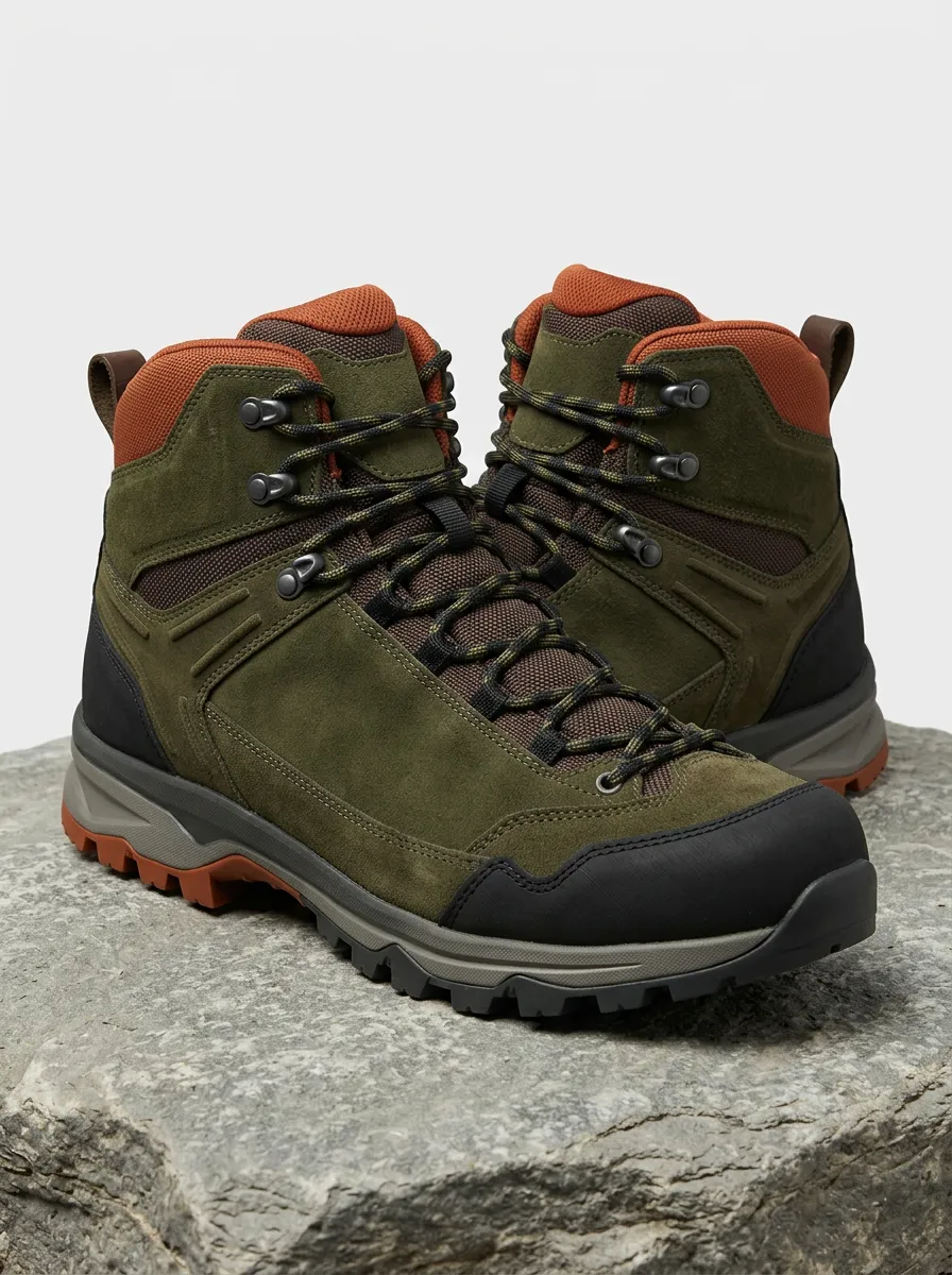 Men's Rust Contrast Panel Hiking Boots