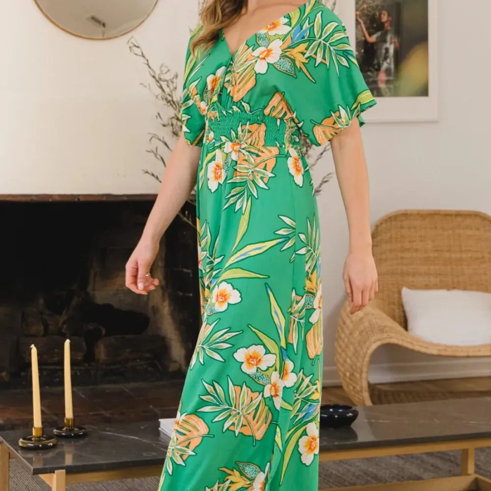 Floral Smocked Tied Back Maxi Dress