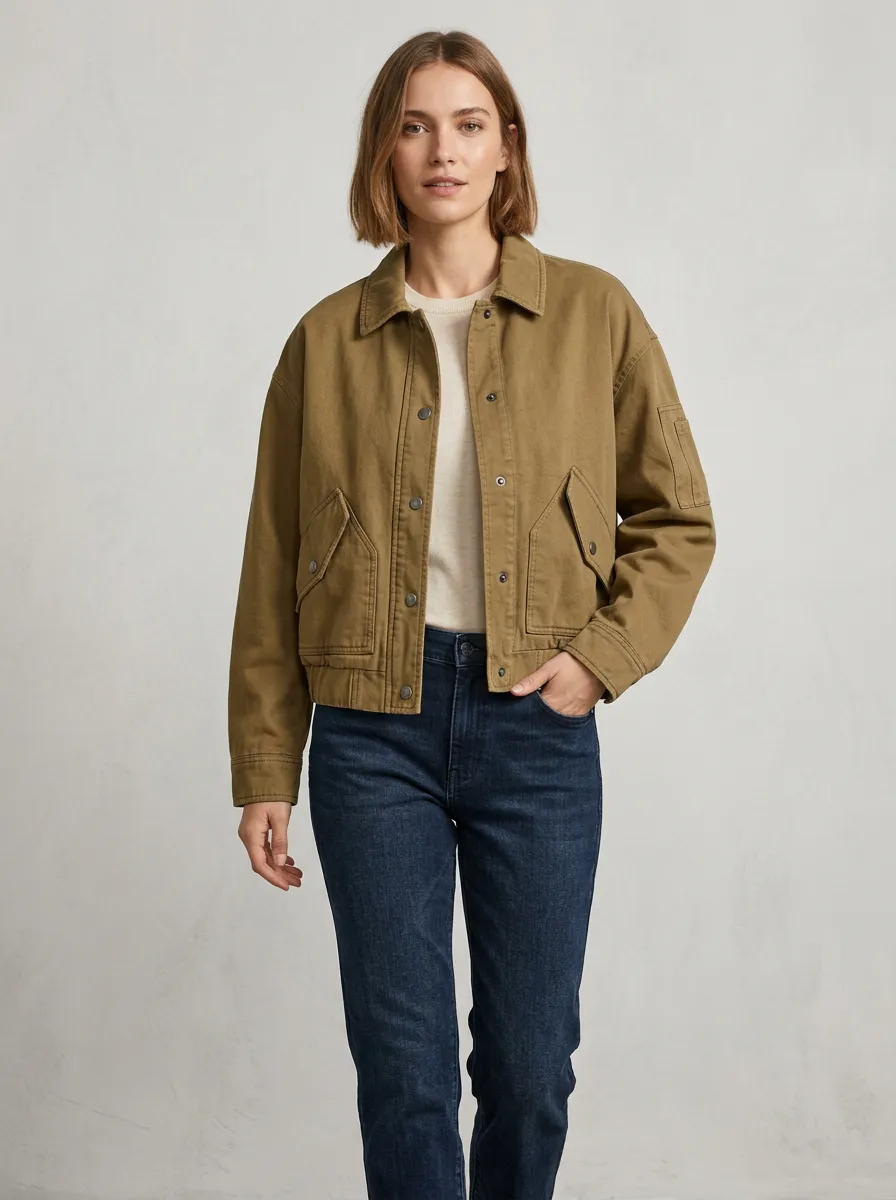 Utility Denim-Style Women's Casual Jacket