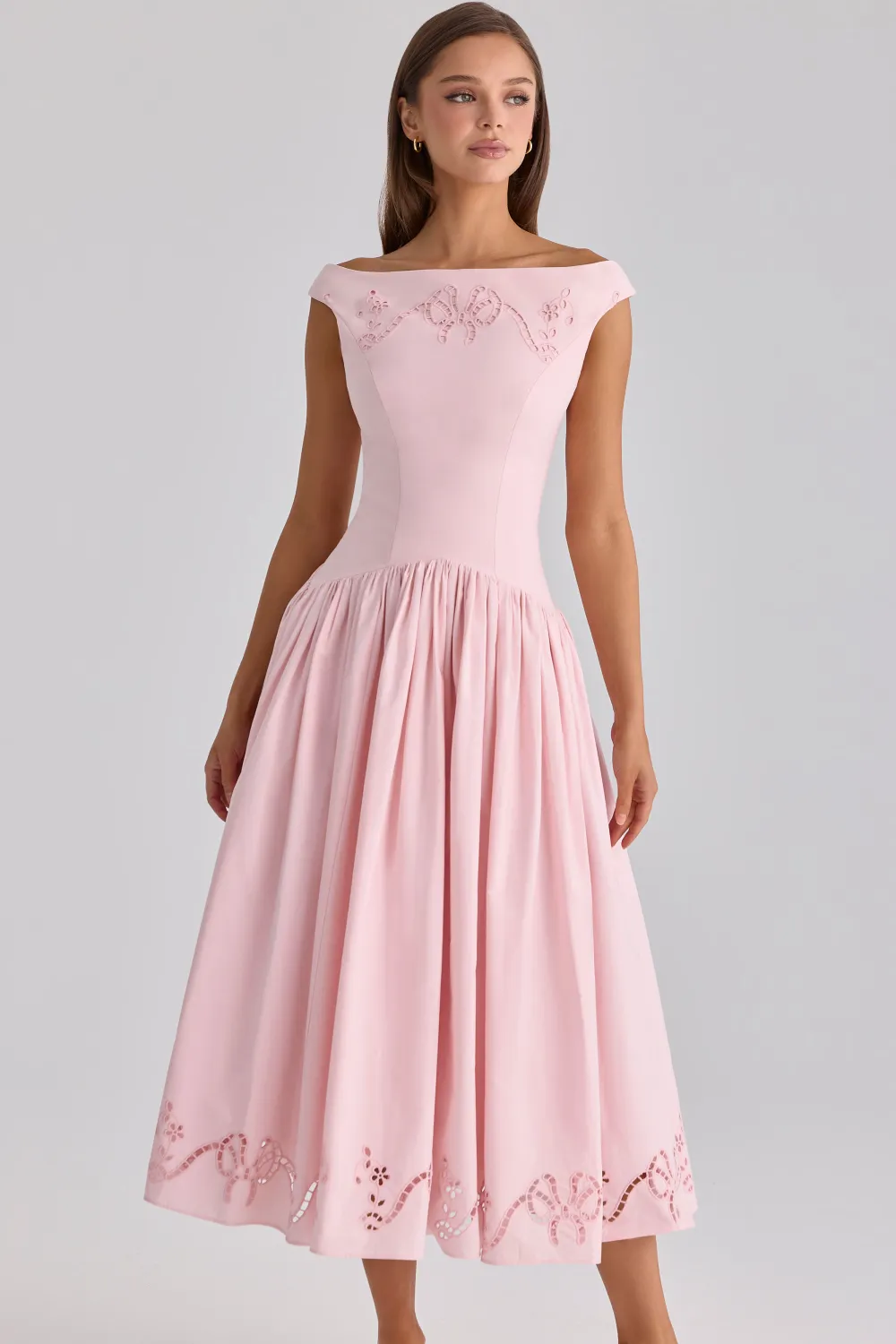 Elizabeth Off-Shoulder Lace Hollow-Out Midi Dress