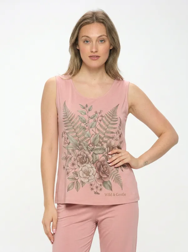 Women's Botanical Nature Lover Fern Flower Printed Tank Top