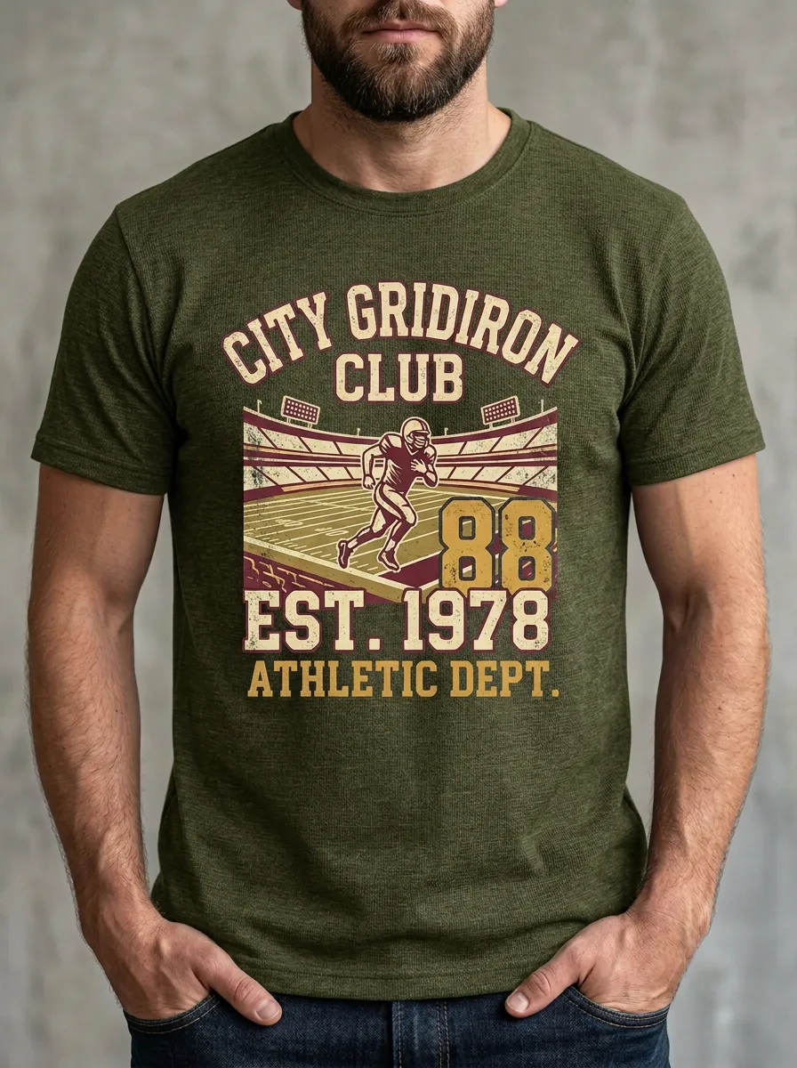 Men's Distinctive Football Gridiron Ball Crew Neck Graphic T-Shirt