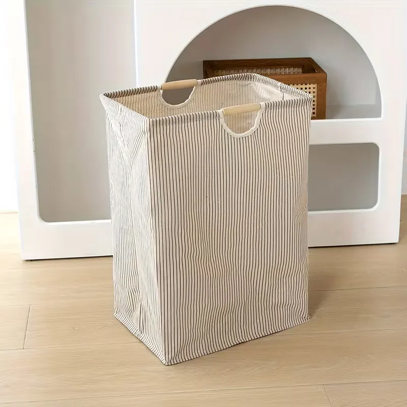 Foldable Striped Fabric Laundry Hamper
