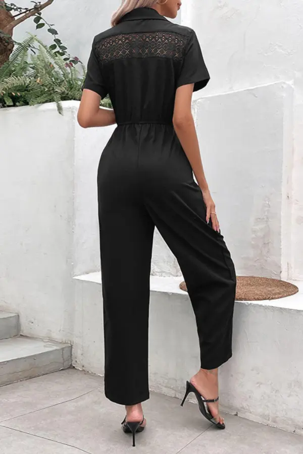 Collared Neck Short Sleeve Jumpsuit Shorts
