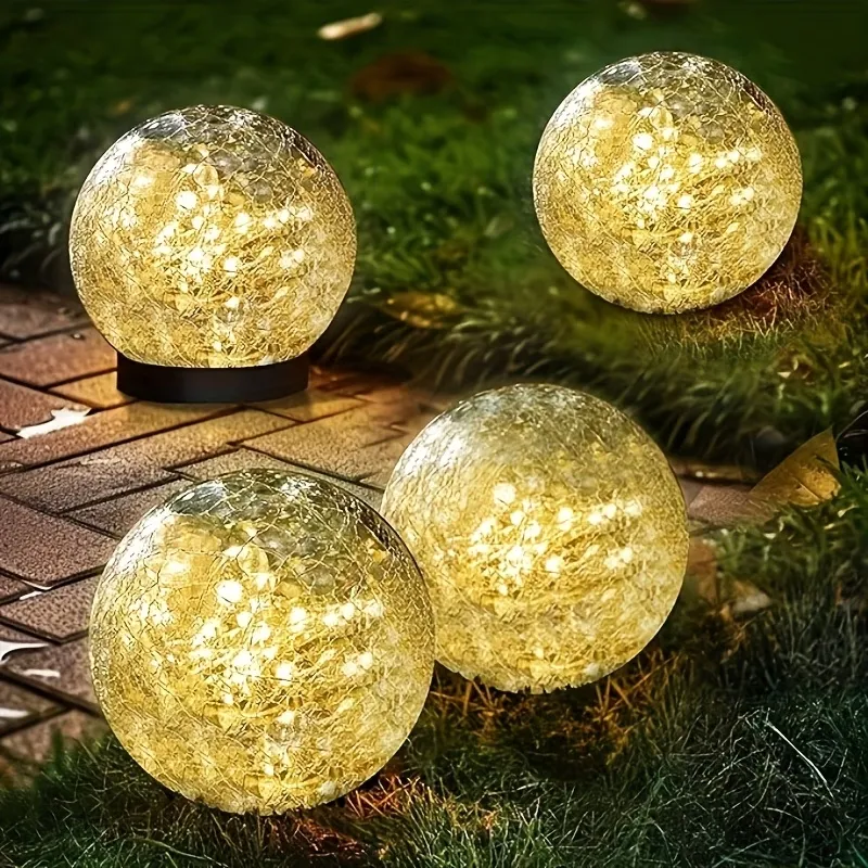 2Pcs Solar Crackle Glass Ball Light