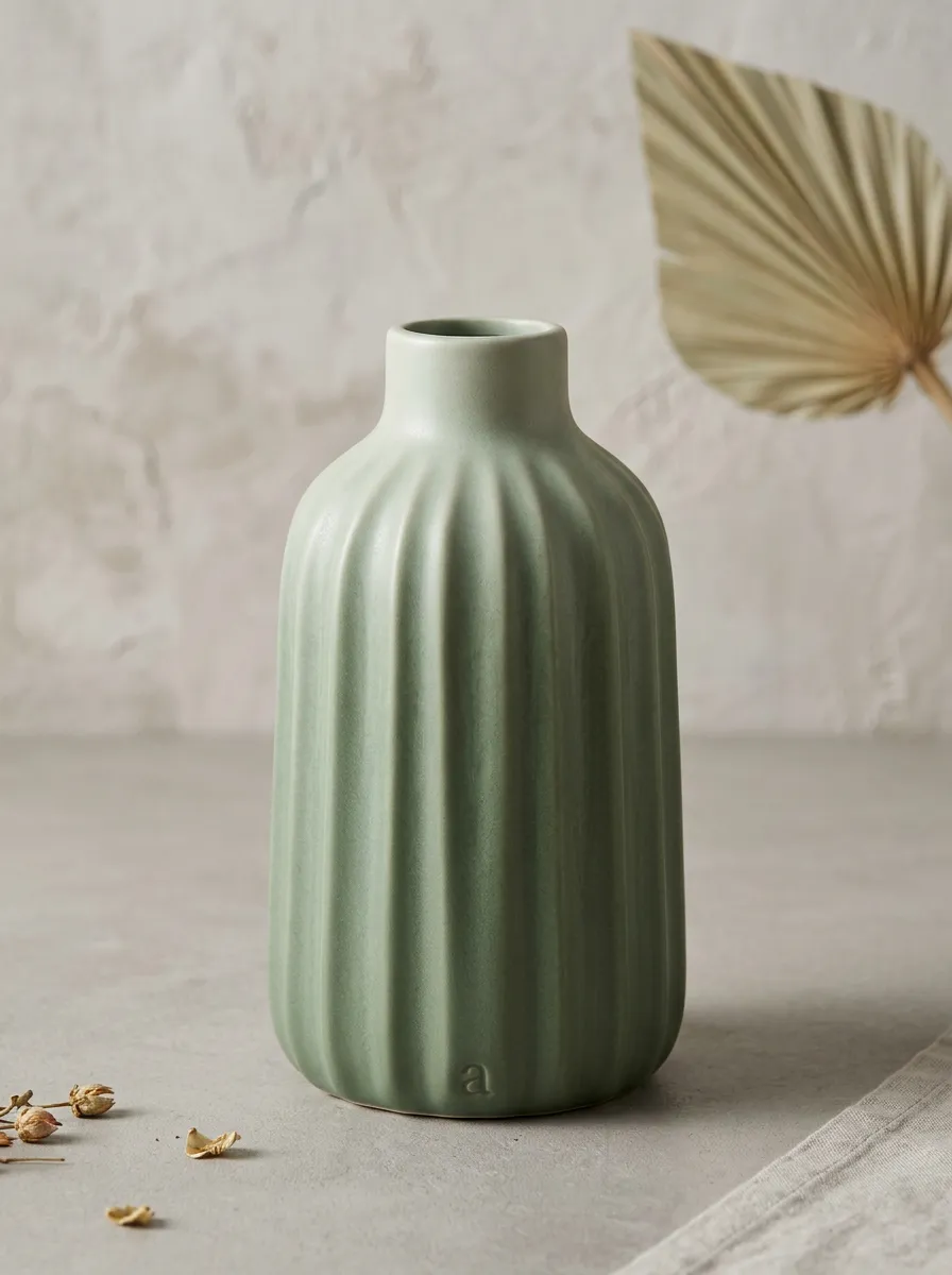Relaxed Minimalist Ribbed Ceramic Table Vase