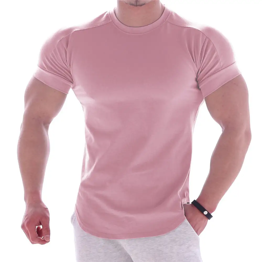 Men's Body-hugging Short-Sleeve Shirt Cotton-elastane Mix With Round Neckline And Rounded Hem