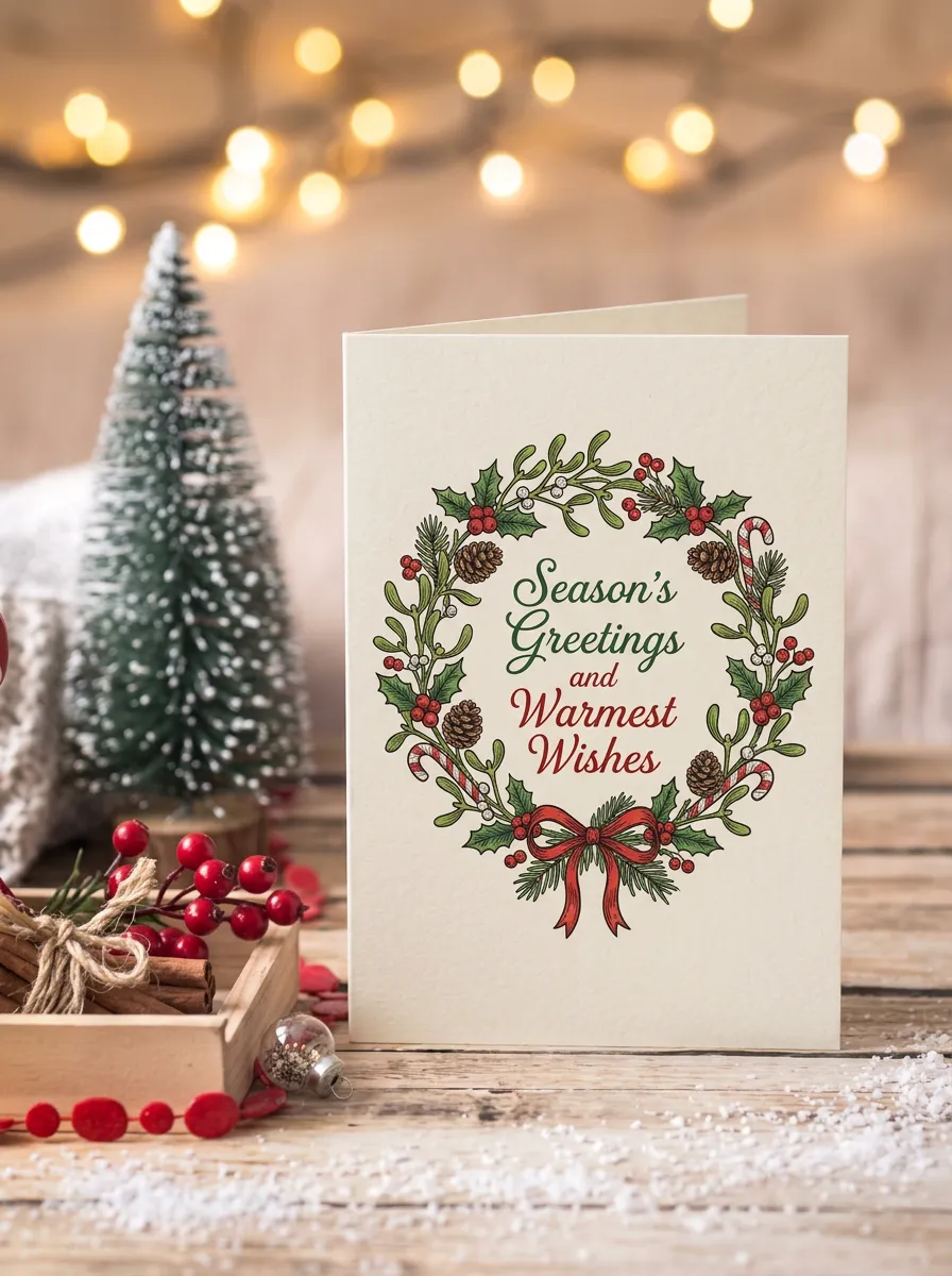 Christmas Season's Greetings Wreath Greeting Card