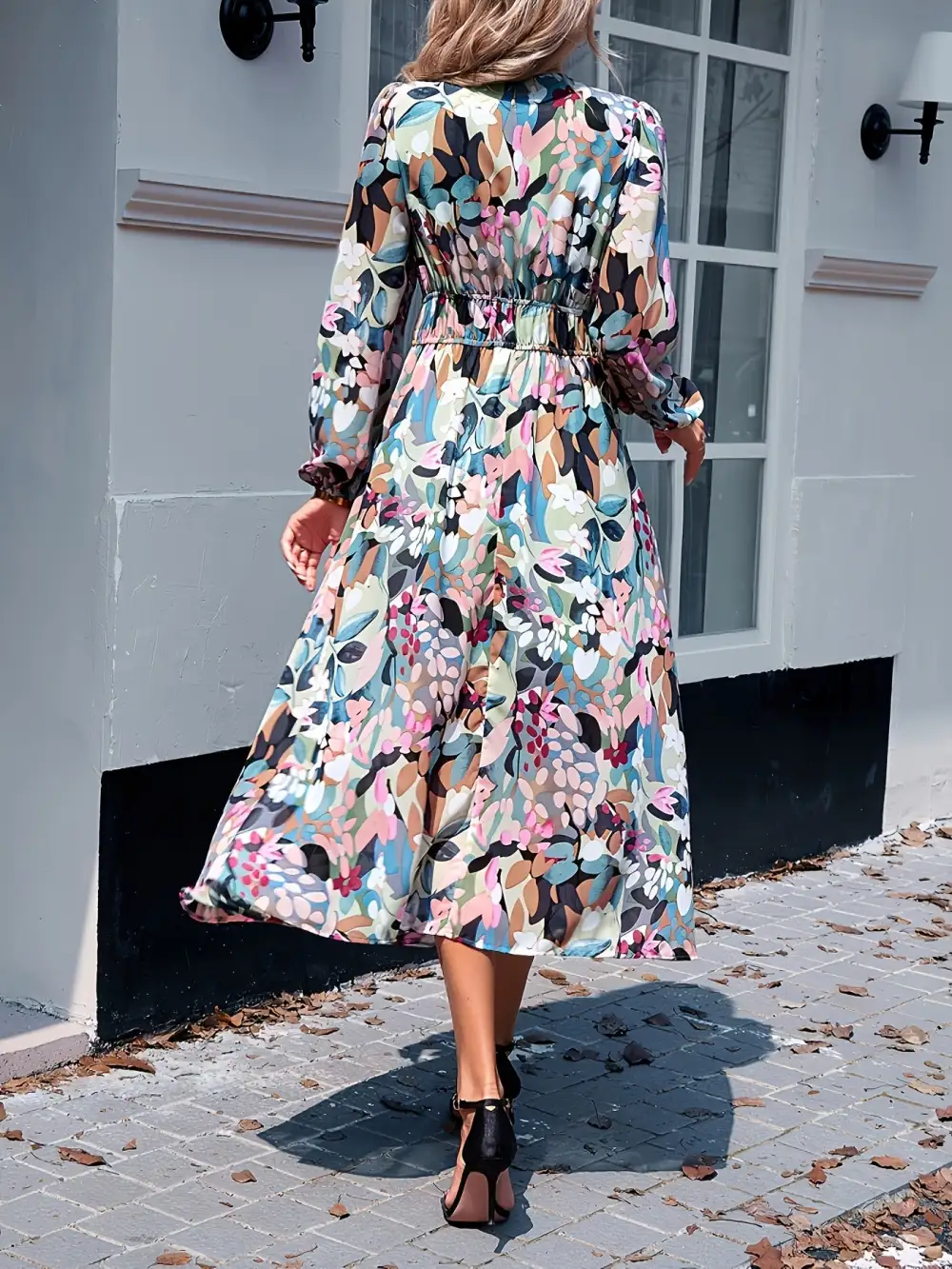 Long-Sleeve Floral Midi Dress