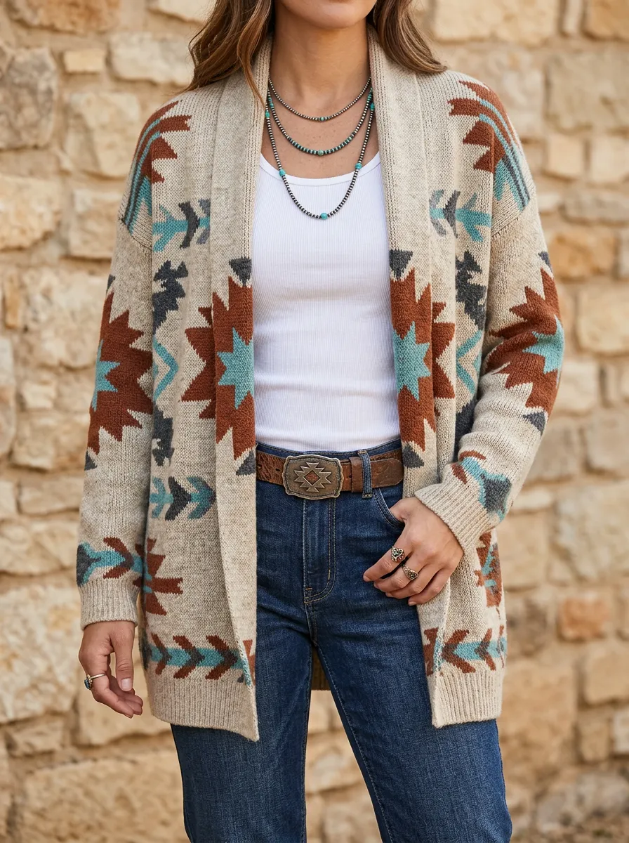 Casual Aztec Women's Western Knit Cardigan