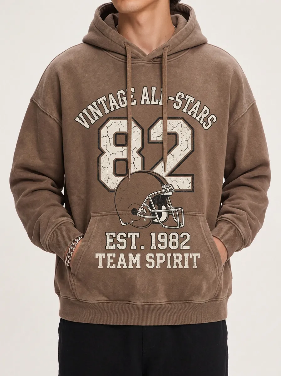Men's Football Lover Vintage 82 Helmet Printed Hoodie