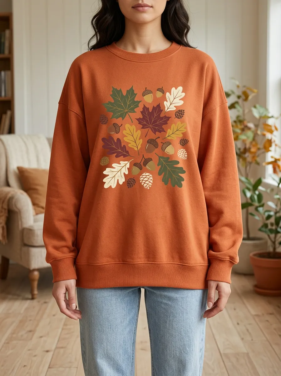Maple-Leaf Printed Acorn Graphic Sweatshirt