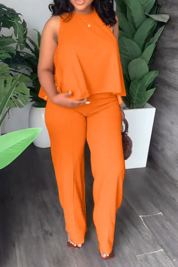 Ruffle Overlay Commuting Pant Suit