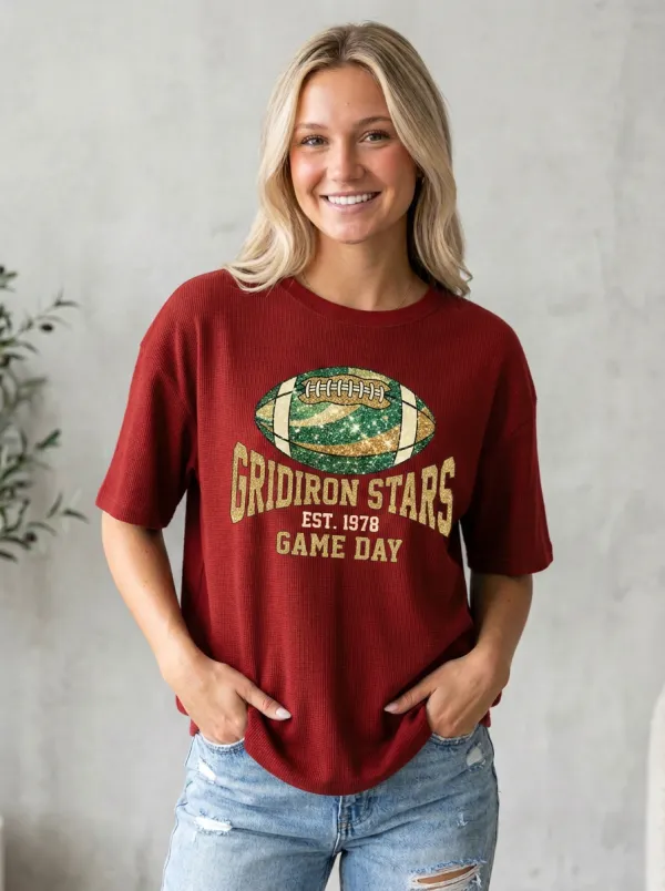 Women's Gridiron Star Ball Sparkle Crewneck T-Shirt