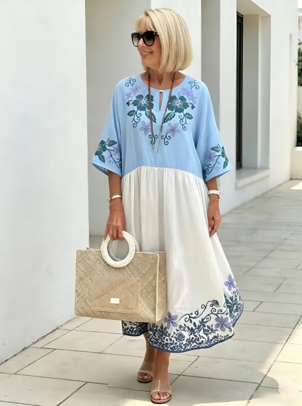 Women's Summer Vacation Floral Embroidered Printed Dress